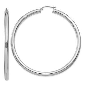 4mm x 65mm 14k White Gold Classic Round Hoop Earrings